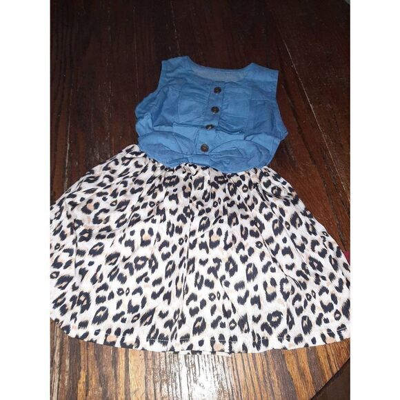 New Sz 90 (2T) MingAo Denim Cheetah Leopard Animal Print Dress Elastic Waist - Picture 9 of 11